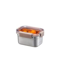 LocknLock Paslanmaz Çelik Fırın -  Saklama Kabı Dörtgen Kilitli 520 ml - Kahverengi