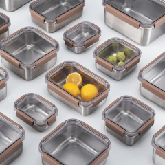 LocknLock Paslanmaz Çelik Fırın -  Saklama Kabı Dörtgen Kilitli 520 ml - Kahverengi