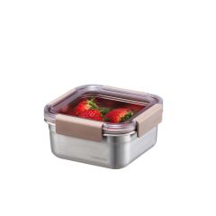 LocknLock Paslanmaz Çelik Fırın - Saklama Kabı Kare Kilitli 700 ml - Kahverengi