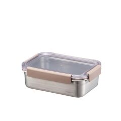 LocknLock Paslanmaz Çelik Fırın - Saklama Kabı Dörtgen Kilitli 1 Lt - Kahverengi