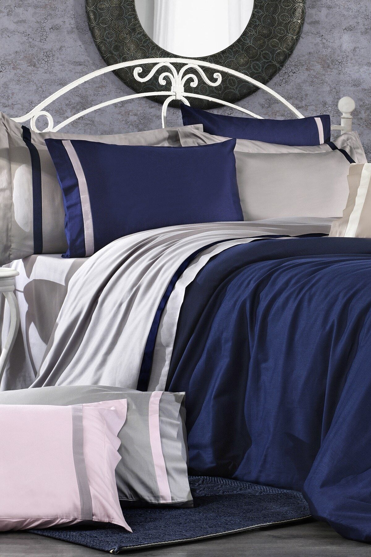 NAZİK HOME ELİTE NEVRESİM TAKIMI LACİVERT-GRİ