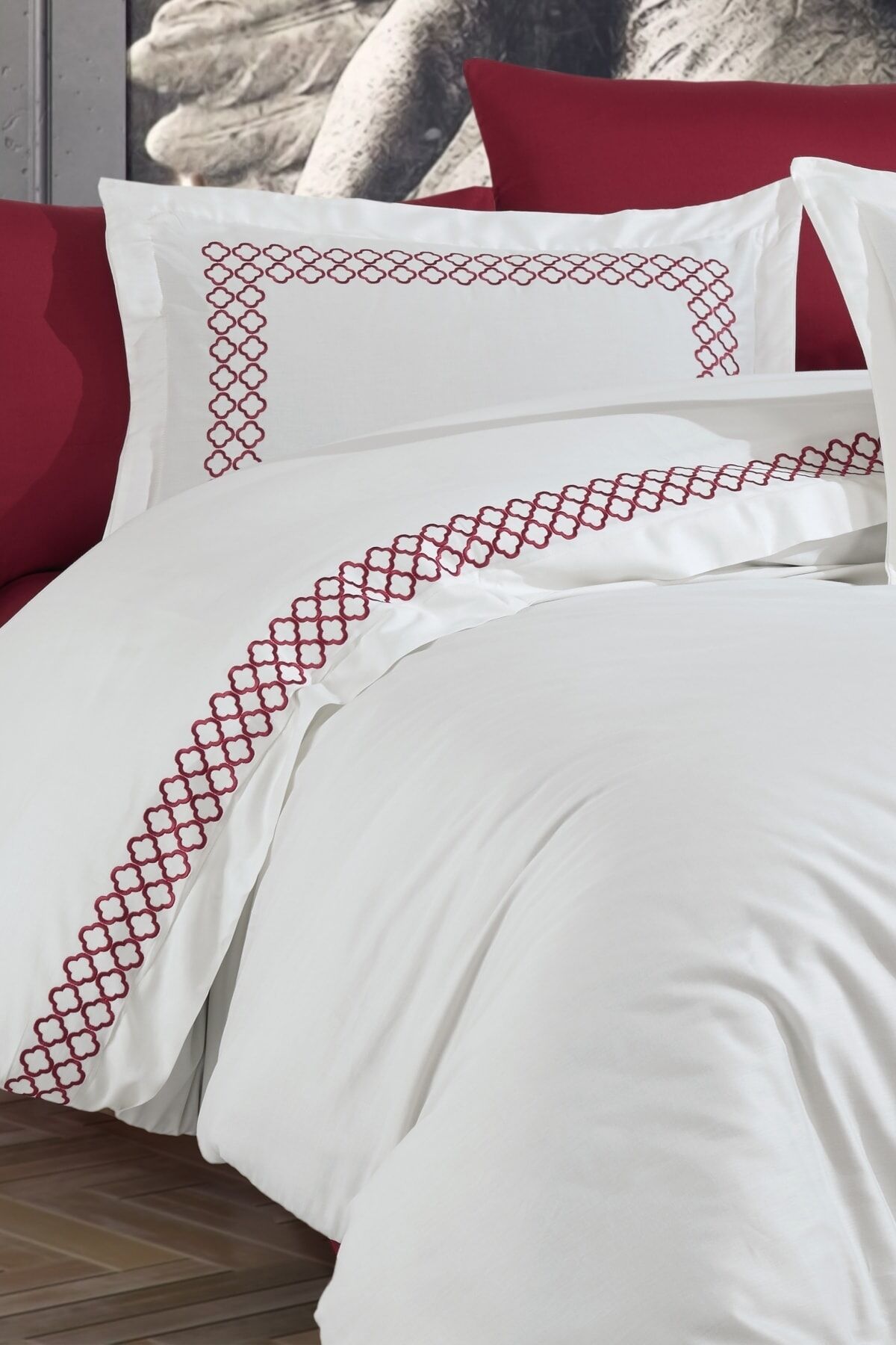 NAZİK HOME DOLCE KREM-BORDO NEVRESİM TAKIMI ÇK