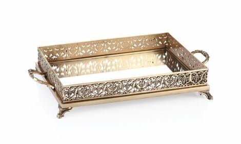 DECORİUM PIRINC DIKDORTGEN ALTIN ESKİTME TEPSİ