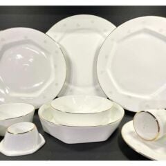 Koleksiyon Mislina Lotus Yemek Takımı Gri Çiçekli Altın 122 Parça