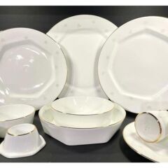 Koleksiyon Mislina Lotus Yemek Takımı Gri Çiçekli Altın 122 Parça