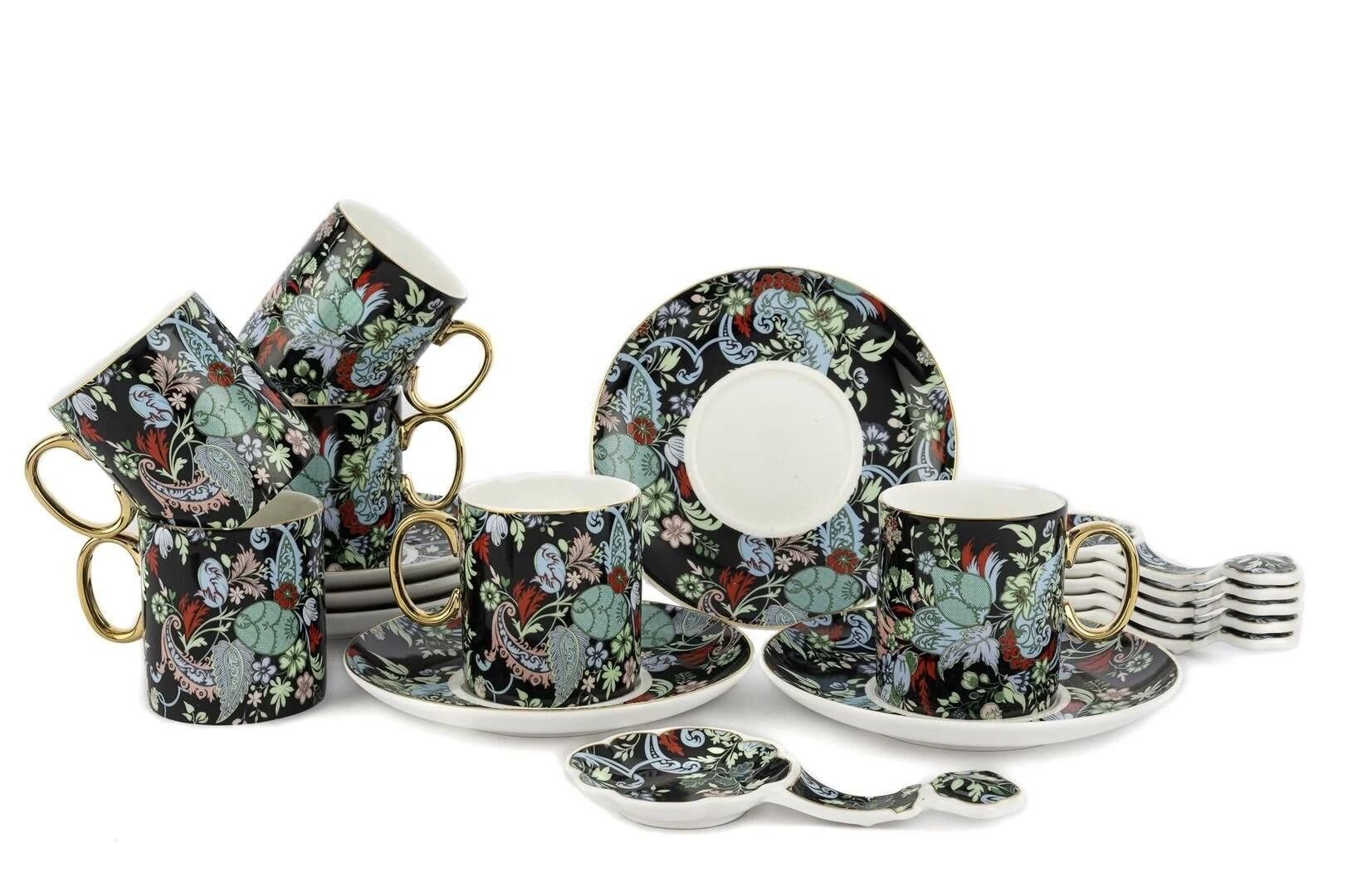 Mikasa Moor Garden Siyah 6lı Kahve Fincanı Seti 18prç 100cc