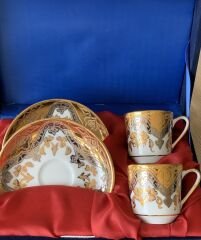 GÜRAL PORSELEN EL DEKORU 2 KİŞİLİK ALTIN YALDIZLI TÜRK KAHVE FİNCAN TAKIMI