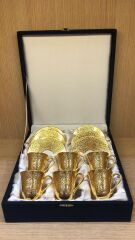 Güral Porselen İnce Porselen Altın Yaldızlı El Dekoru 6 Kişilik Türk Kahve Fincan Takımı