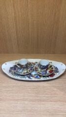 Güral Porselen Altın Yaldızlı El Dekoru 2 Kişilik Tepsili Türk Kahve Fincan Takımı