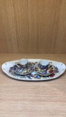 Güral Porselen Altın Yaldızlı El Dekoru 2 Kişilik Tepsili Türk Kahve Fincan Takımı